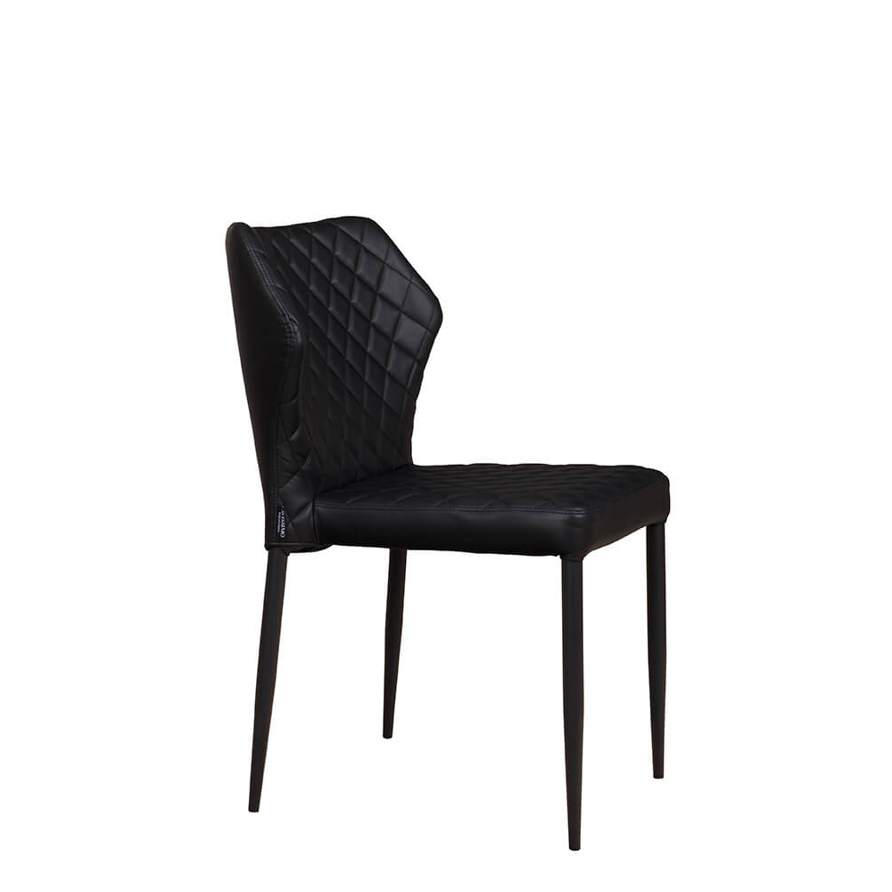 Gepolsterter Gastronomiestuhl Loras-ST Black mit Rautensteppung und schwarzem Aluminiumgestell