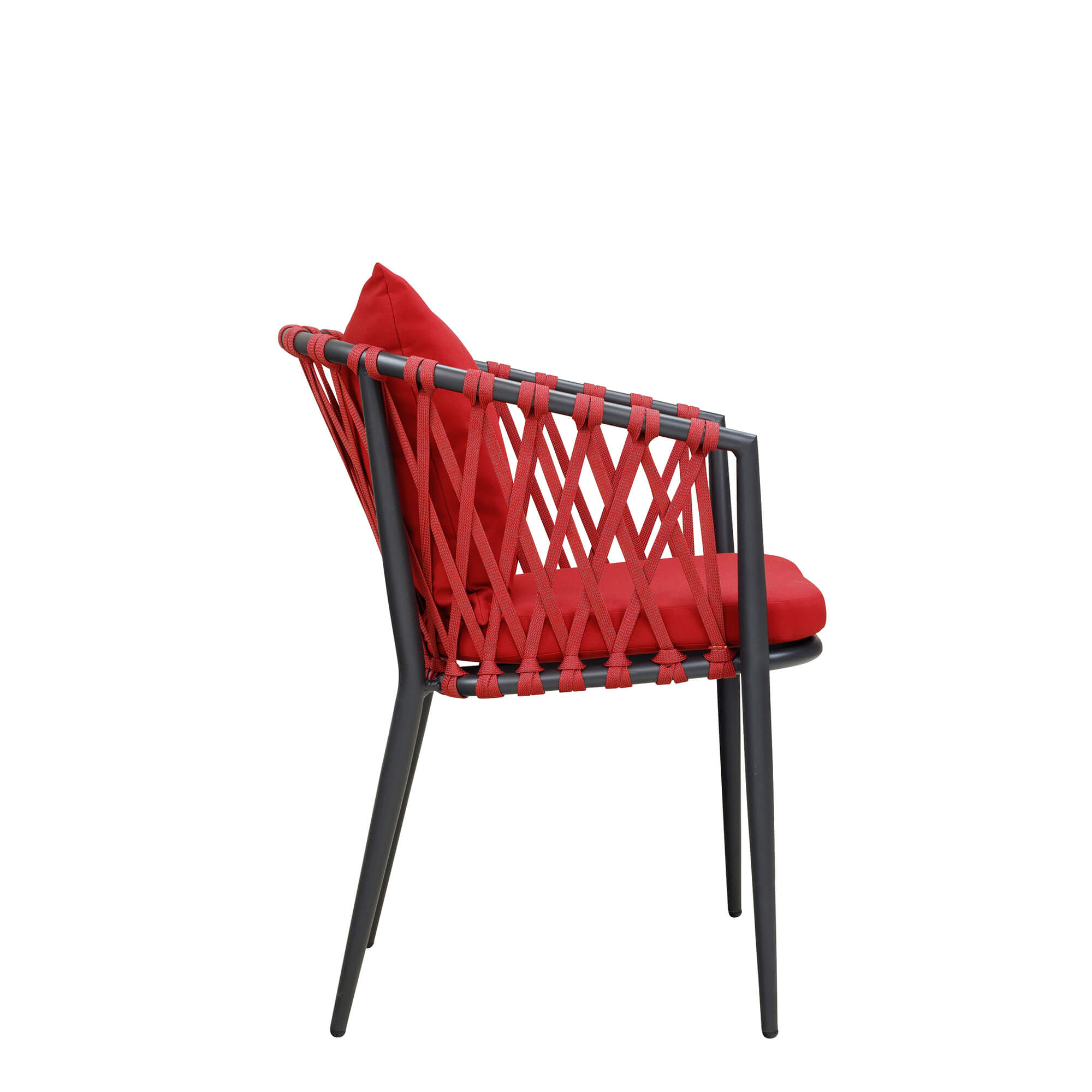 Outdoorstuhl Crosima Rot für Terrasse und Außenbereich Outdoorstuhl Crosima Rot mit rotem Geflecht und Polster für die Gastronomie