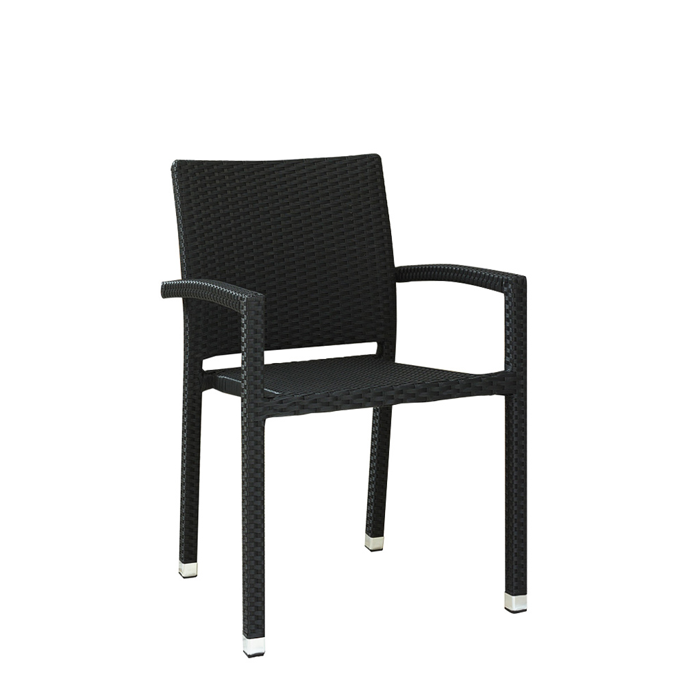 Terrassenstuhl Panama-H48 Black Seagrass aus Kunststoffgeflecht mit Armlehnen und Aluminiumgestell