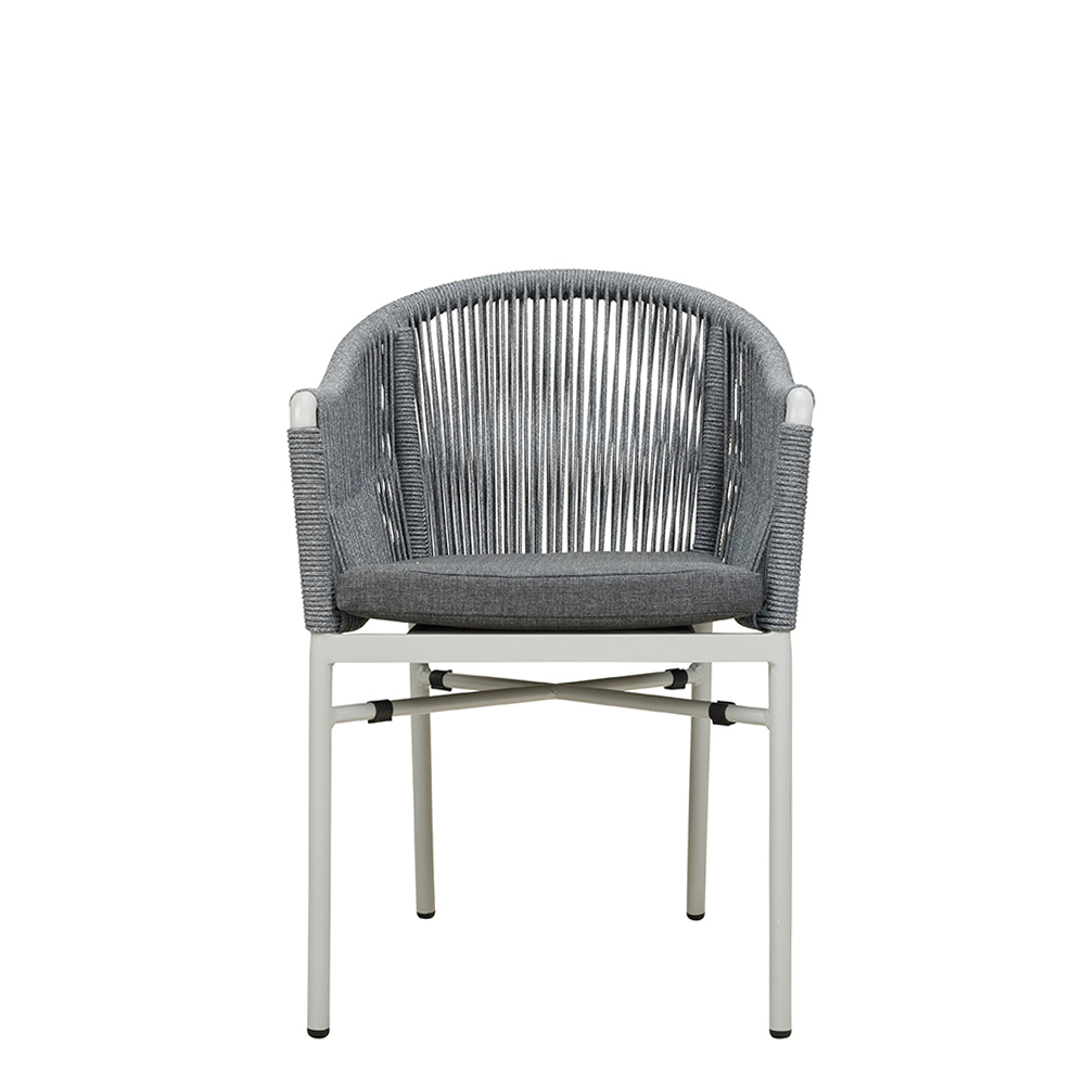 Gastronomie_Terrassenstuhl_Ramila-RR-light-grey_frontal_1000px Ramila-RR Light Grey Terrassenstuhl mit beigem Aluminiumgestell und Textilen-Rücken, stapelbar und wetterfest für Gastronomie Frontansicht