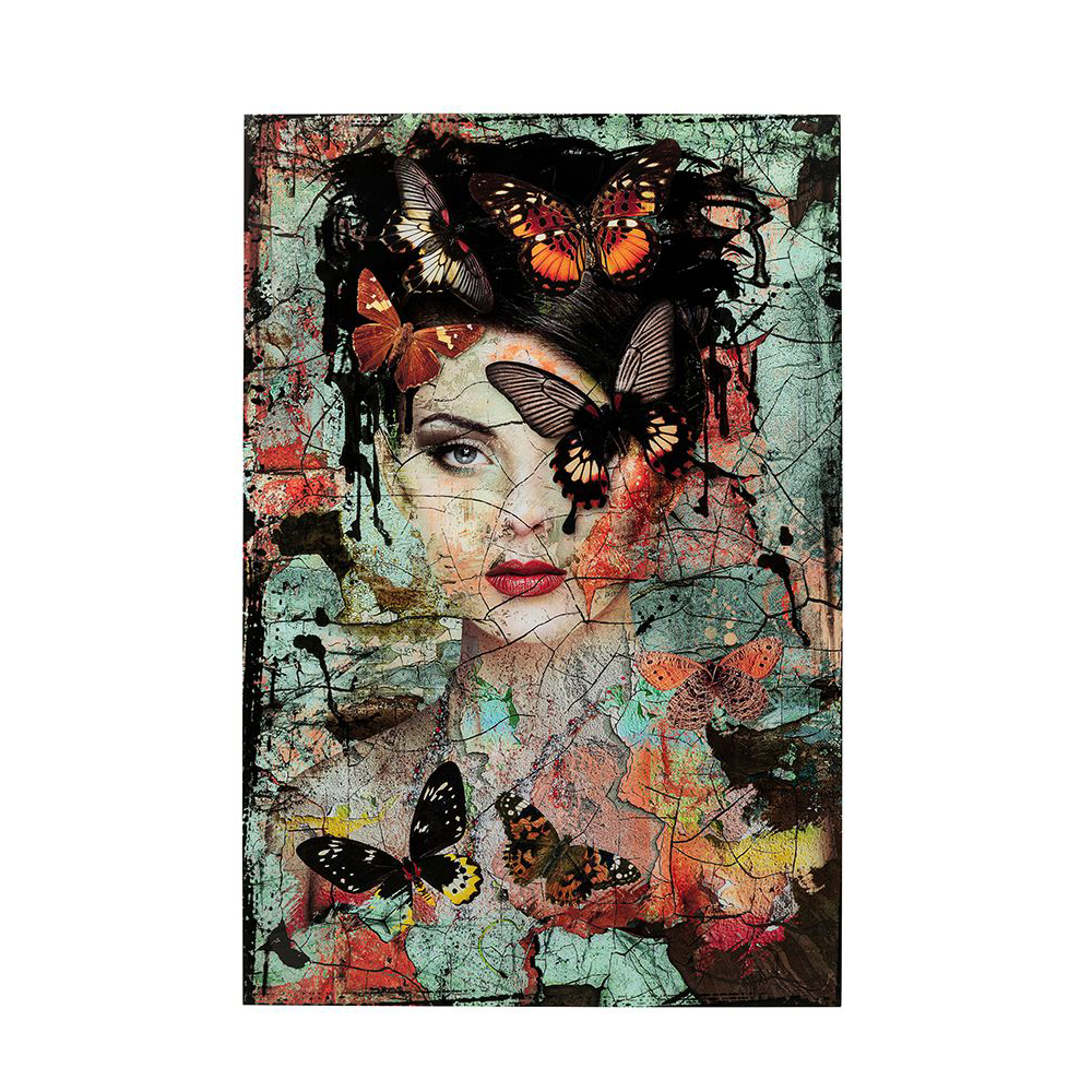 Glasbild Lady Butterfly 100 x 150 cm