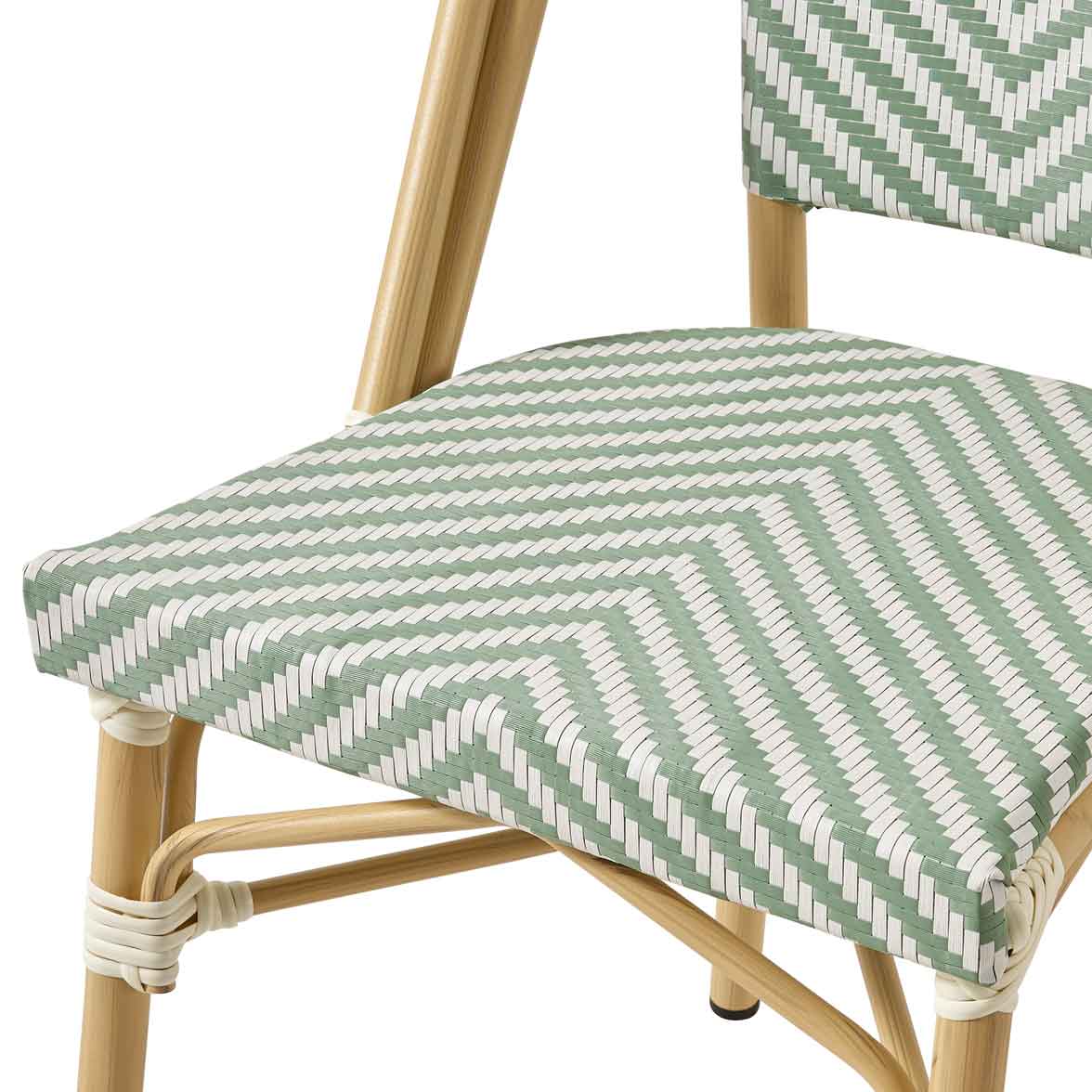 Zypern Green White Outdoorstuhl mit Rückenlehne im grün-weißen Flechtmuster - Detailansicht Sitzfläche