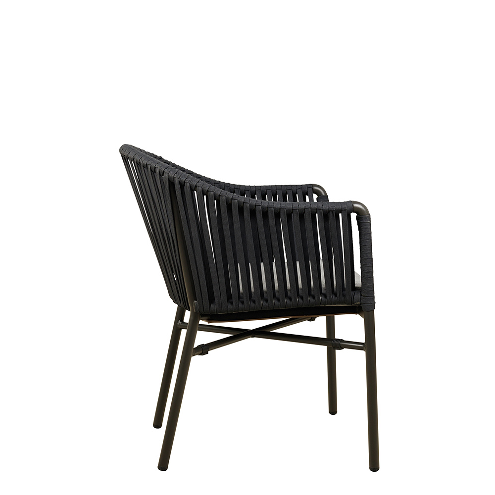 Gastronomie_Terrassenstuhl_Ramila-dark-grey_Seite_2_1000px Terrassenstuhl Ramila-48 Dark Grey mit beigem Aluminiumgestell und Textilen-Rücken, stapelbar und wetterfest für Gastronomie Seitenansicht