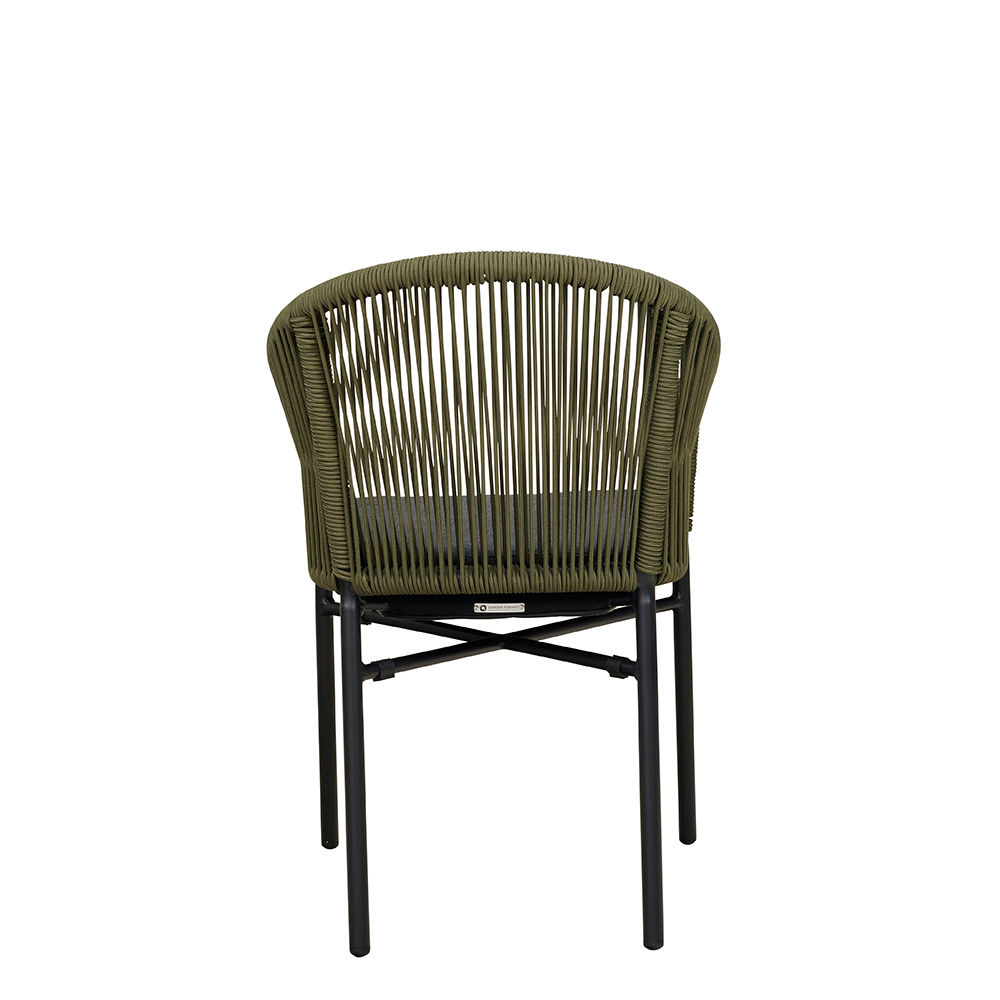 Ramila-TRR Green Terrassenstuhl mit beigem Aluminiumgestell und Textilen-Rücken, stapelbar und wetterfest für Gastronomie Rückansicht