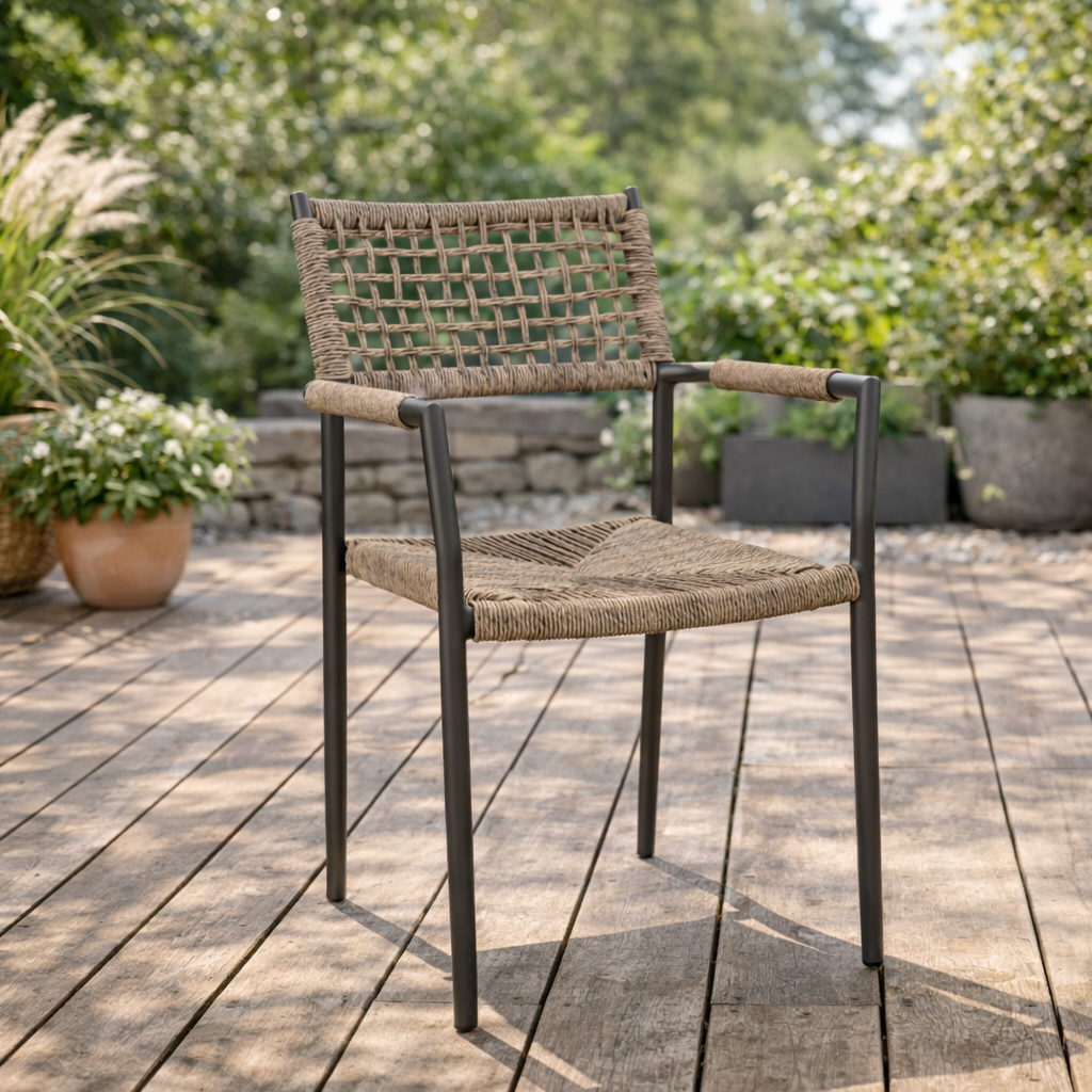 Sisson Wheat Outdoorstuhl mit Geflecht – Milieubild einzeln