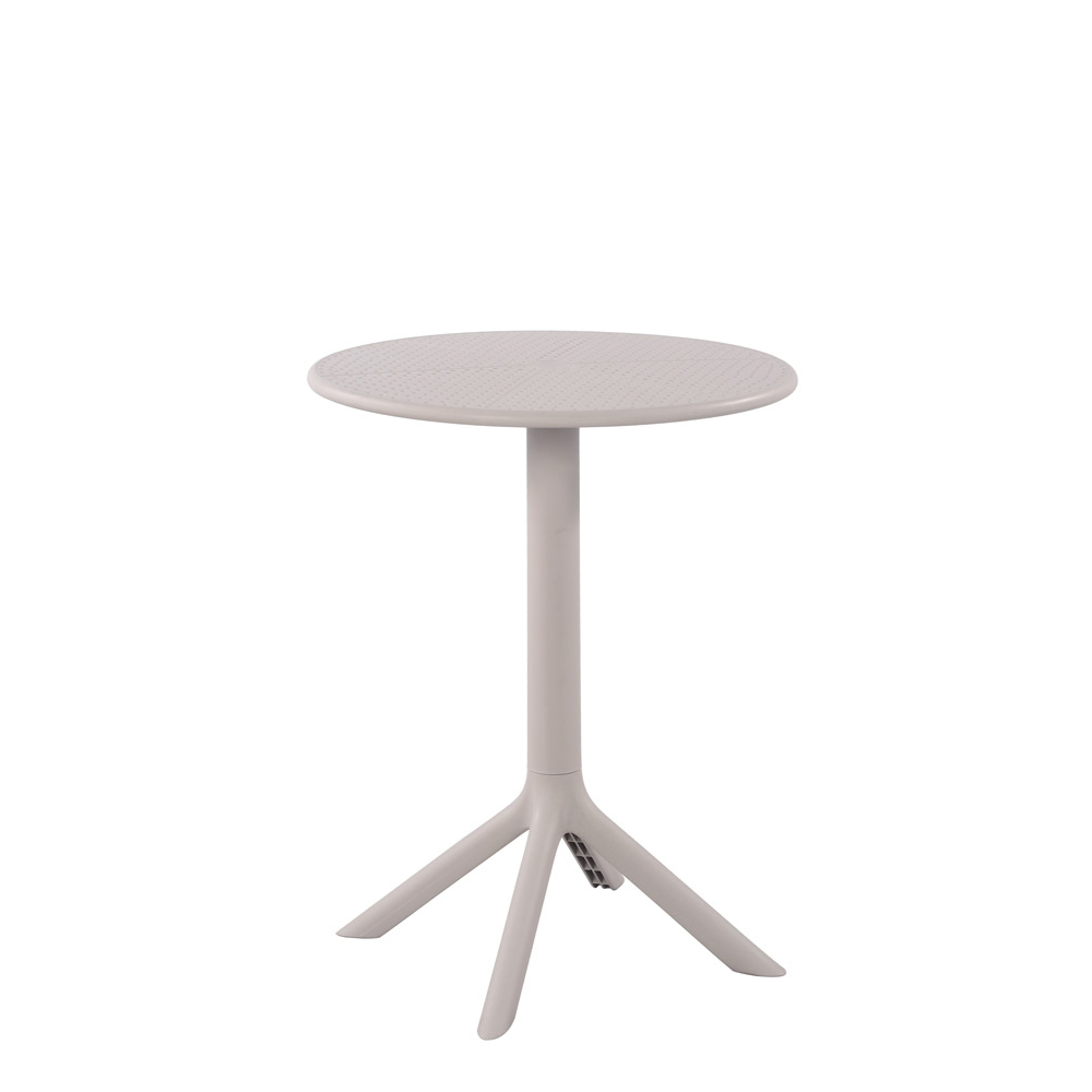 Outdoor-Gastronomie-Kunststofftisch_FOMA-T100_light-grey_mont_2 Runder Kunststoff-Gastronomietisch FOMA-T100 in Hellgrau mit stabilem 4-Fuß-Gestell
