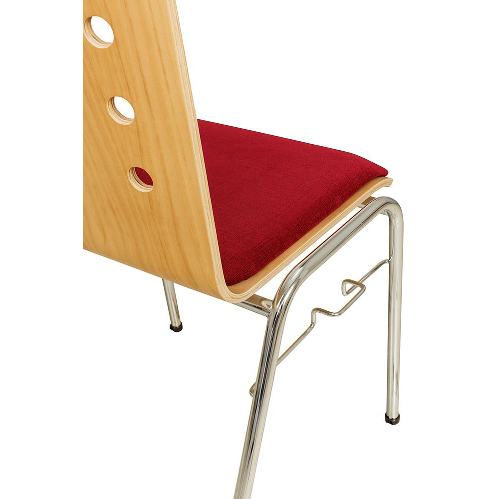 Konferenzstuhl Eruno-510 mit rotem Sitzpolster, verchromtem Metallgestell, stapelbar Beizton: Buche natur | Bezug: Princess 140