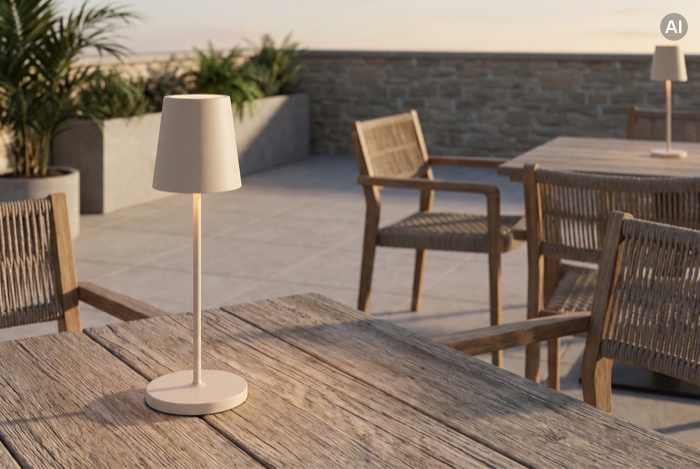 Tischlampe auf Outdoor-Tisch
