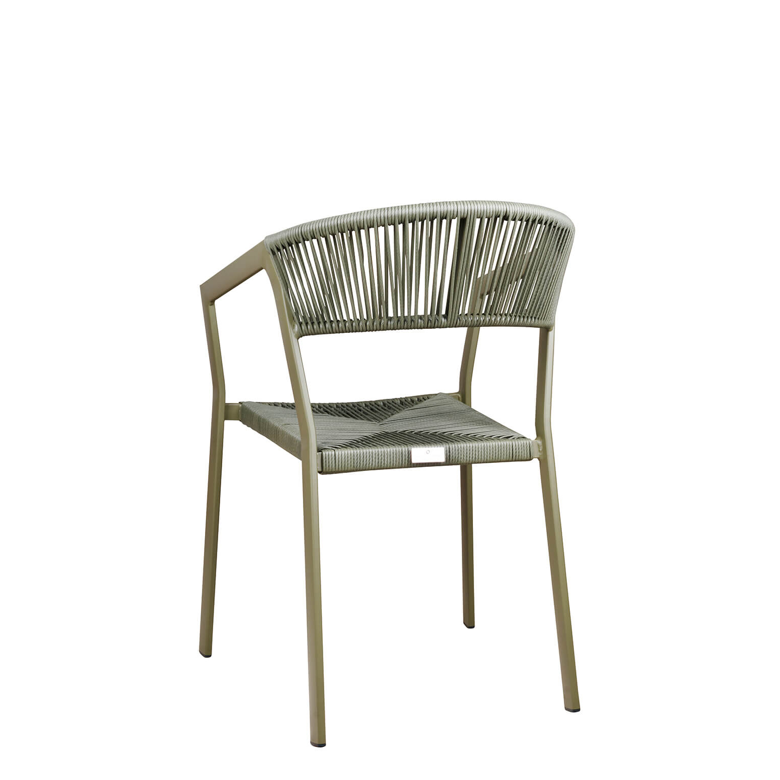 Gastronomie-outdoor-stuhl-Sponto_X_Green_hinten Stuhl Sponto-X Green von hinten mit rundem Rücken und geflochtenem Kunststoff für die Gastronomie