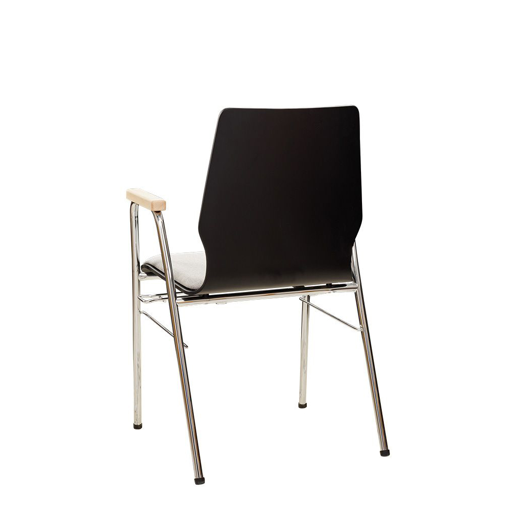 Konferenzstuhl Eruno-210-A50 mit Polstersitz, Holzlehne, Armlehnen und verchromtem Gestell Rückansicht