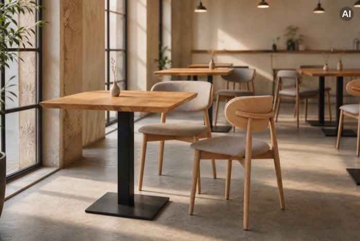 Holztische mit Stühlen im Restaurant