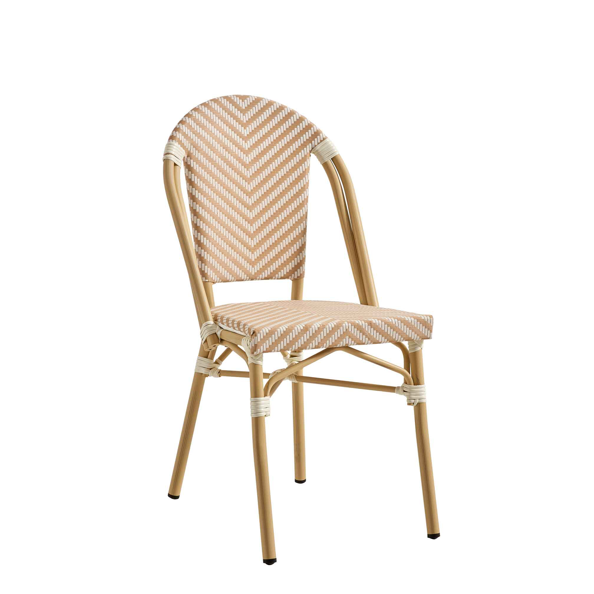 terassenstuehle_stapelbar_zypern_cream_white_vorne Zypern Cream White Outdoorstuhl mit Rückenlehne mit beige-weißem Flechtmuster in Rattan-Optik - Vorderansicht