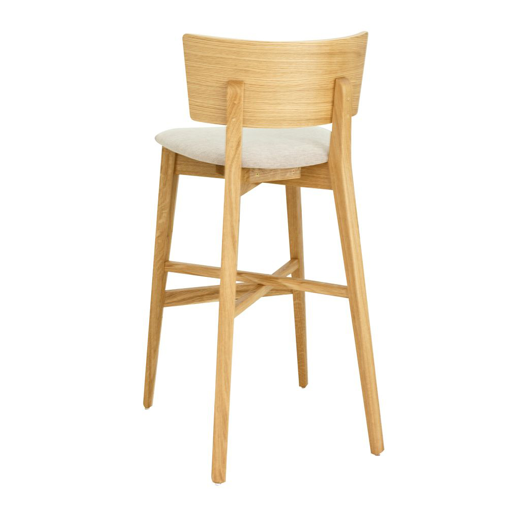 Massiver Barhocker Dimoni-Bar-P mit gepolsterter Sitzfläche und Eichenholzgestell