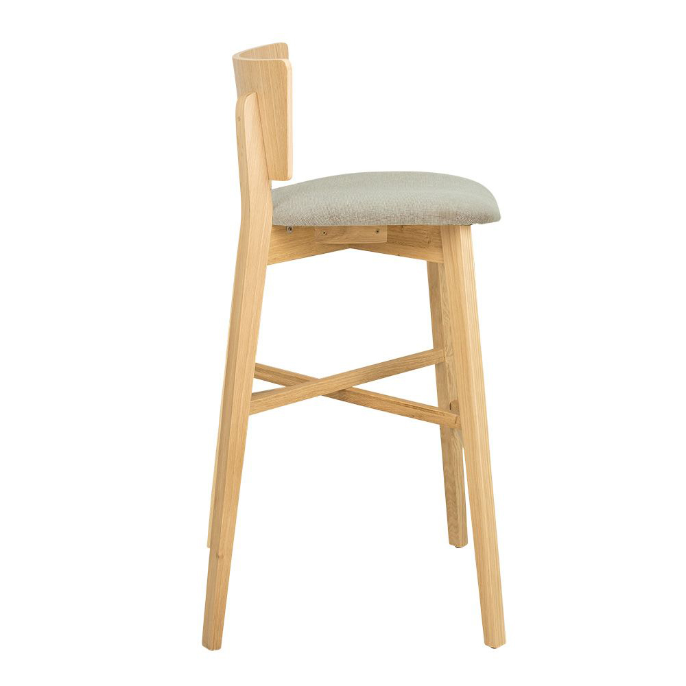 Massiver Barhocker Dimoni-Bar-P mit gepolsterter Sitzfläche und Eichenholzgestell