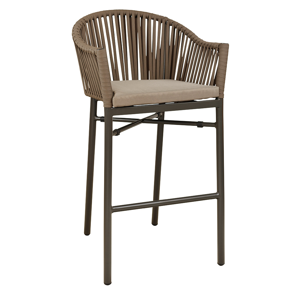 Gastronomie_Outdoorbarhocker__vorne_2_1000px Outdoor-Barhocker Ramila-Bar Taupe mit Aluminiumgestell und grauem Sitzkissen