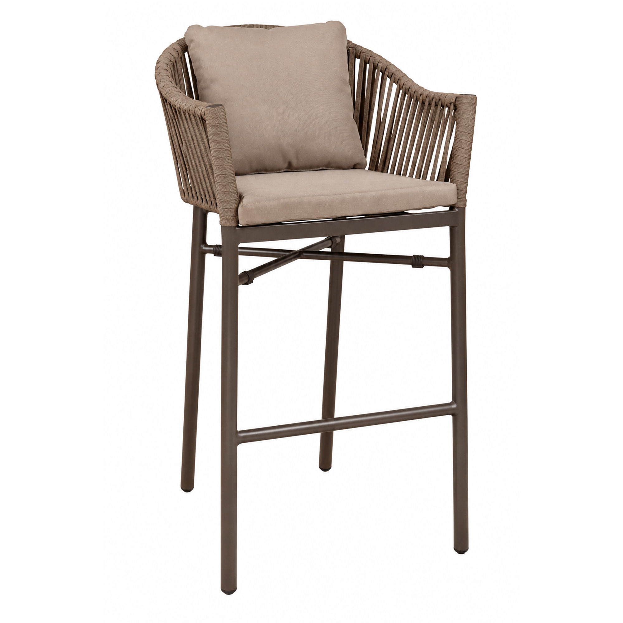 taupe Outdoorkissen auf Ramila Bar taupe in einem weißem Raum Quick Dry Foam taupe Kissen