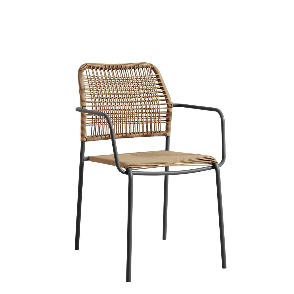 Outdoorstuhl Cordone Natur mit Stahlgestell und naturfarbenem Kunststoffgeflecht für den Außenbereich