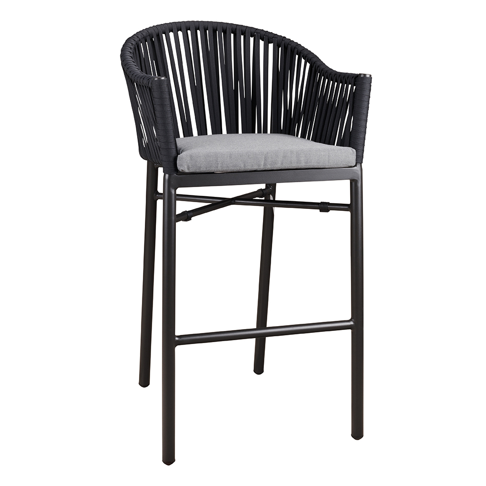 Outdoor-Barhocker Ramila-Bar Dark Grey mit Aluminiumgestell und grauem Sitzkissen