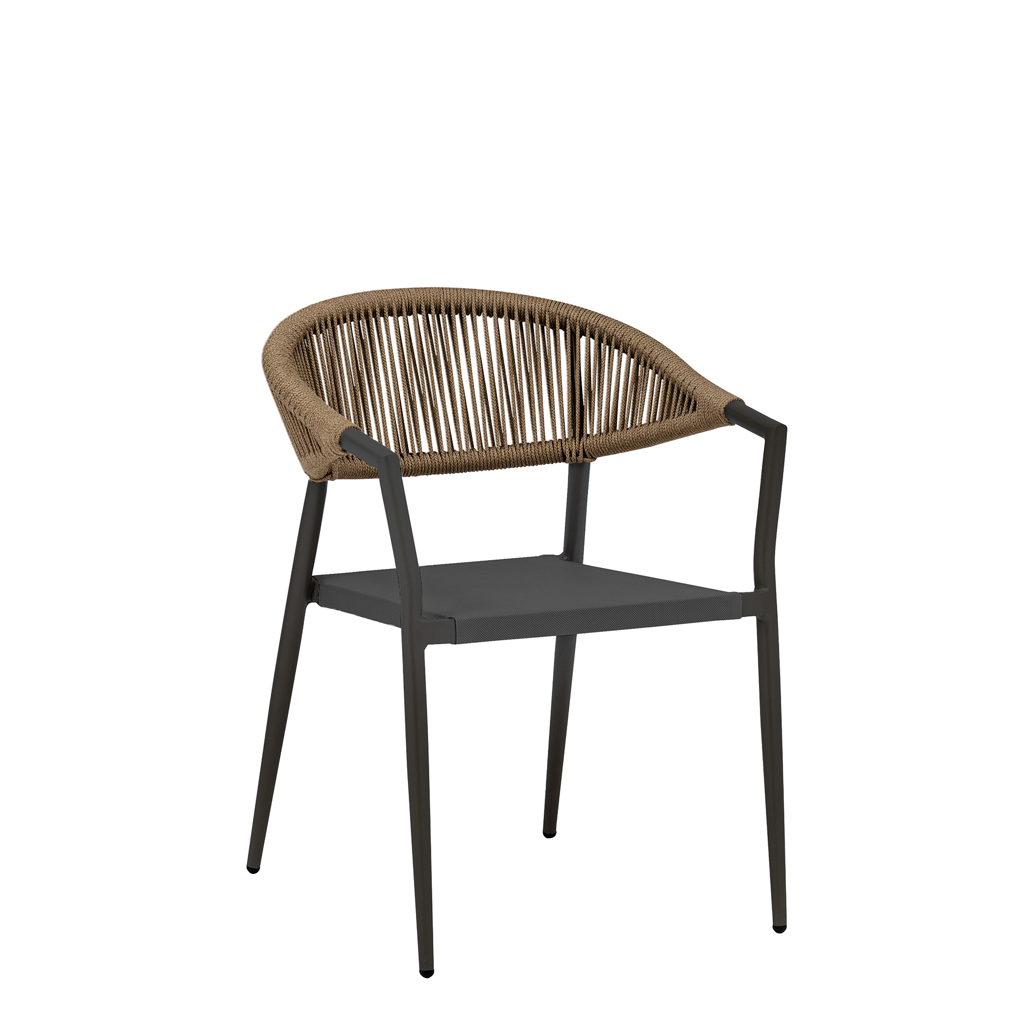 terrassenstuehle_gastronomie_elcabo_anthrazit_tabac_vorderansicht Elcabo Anthrazit Tabac Outdoorstuhl mit Armlehnen und Geflecht – Vorderansicht