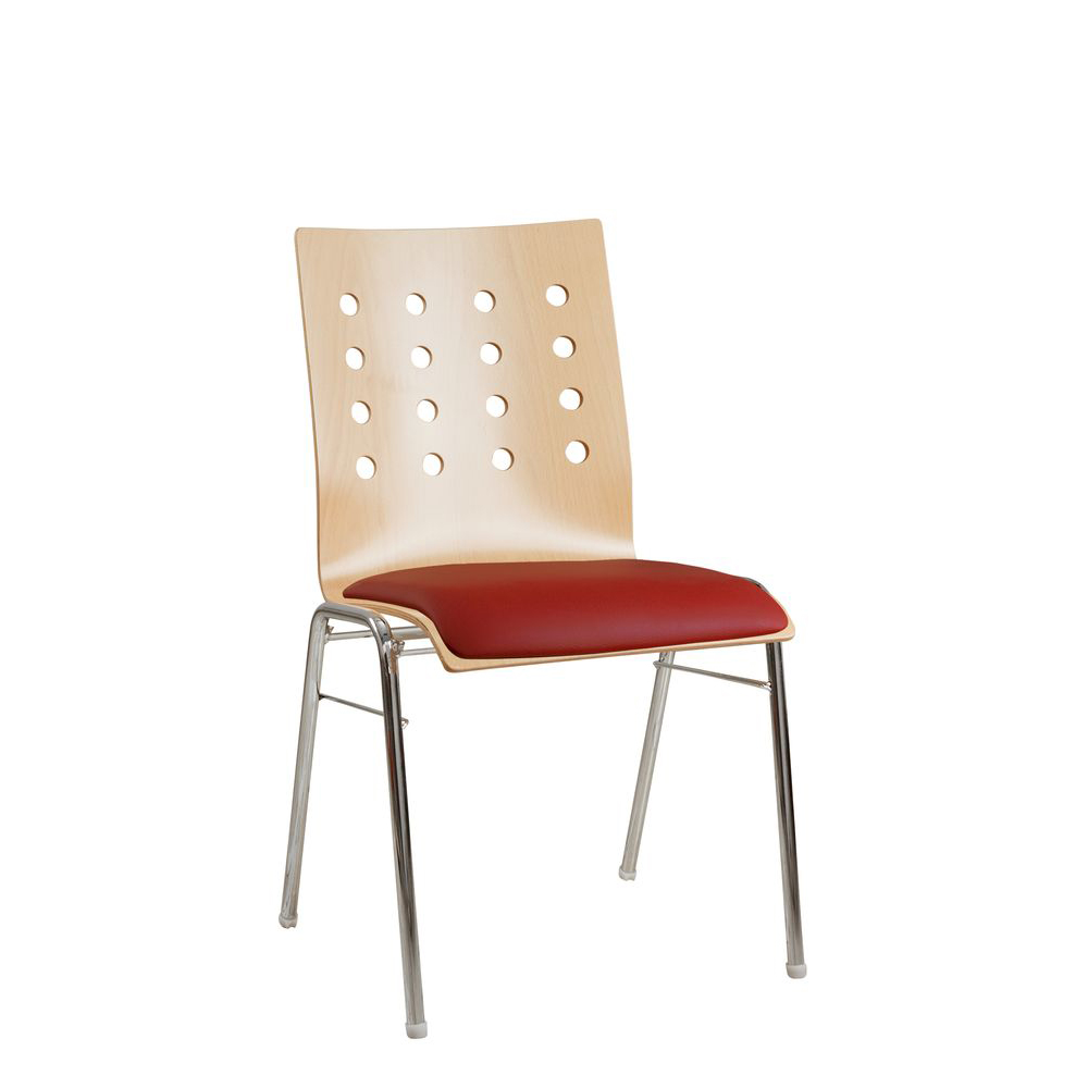 Konferenzstuhl Eruno-510 mit rotem Sitzpolster, verchromtem Metallgestell, stapelbar