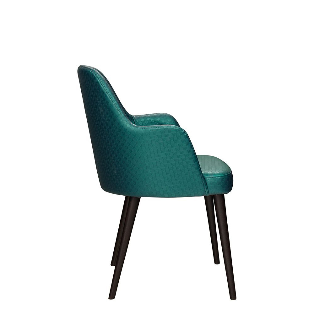 Polsterstuhl Gastronomie Sona-300-Arm, Beizton: Schwarz  |  Bezug: KB-ATN-500x5000  |  Bezug Knöpfe: KB-ATN-500x5006_Seitenansicht