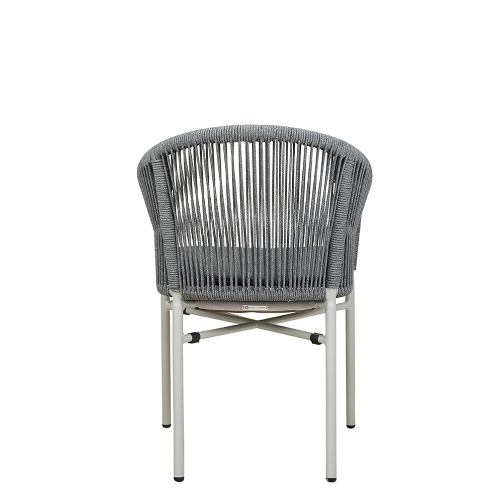 Gastronomie_Terrassenstuhl_Ramila-RR-light-grey_hinten_1000px Ramila-RR Light Grey Terrassenstuhl mit beigem Aluminiumgestell und Textilen-Rücken, stapelbar und wetterfest für Gastronomie Rückansicht
