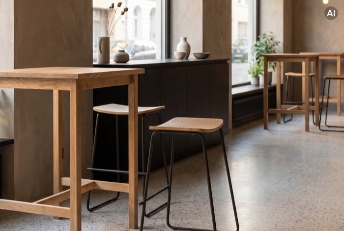 Hoher Tisch mit Hockern im Innenbereich
