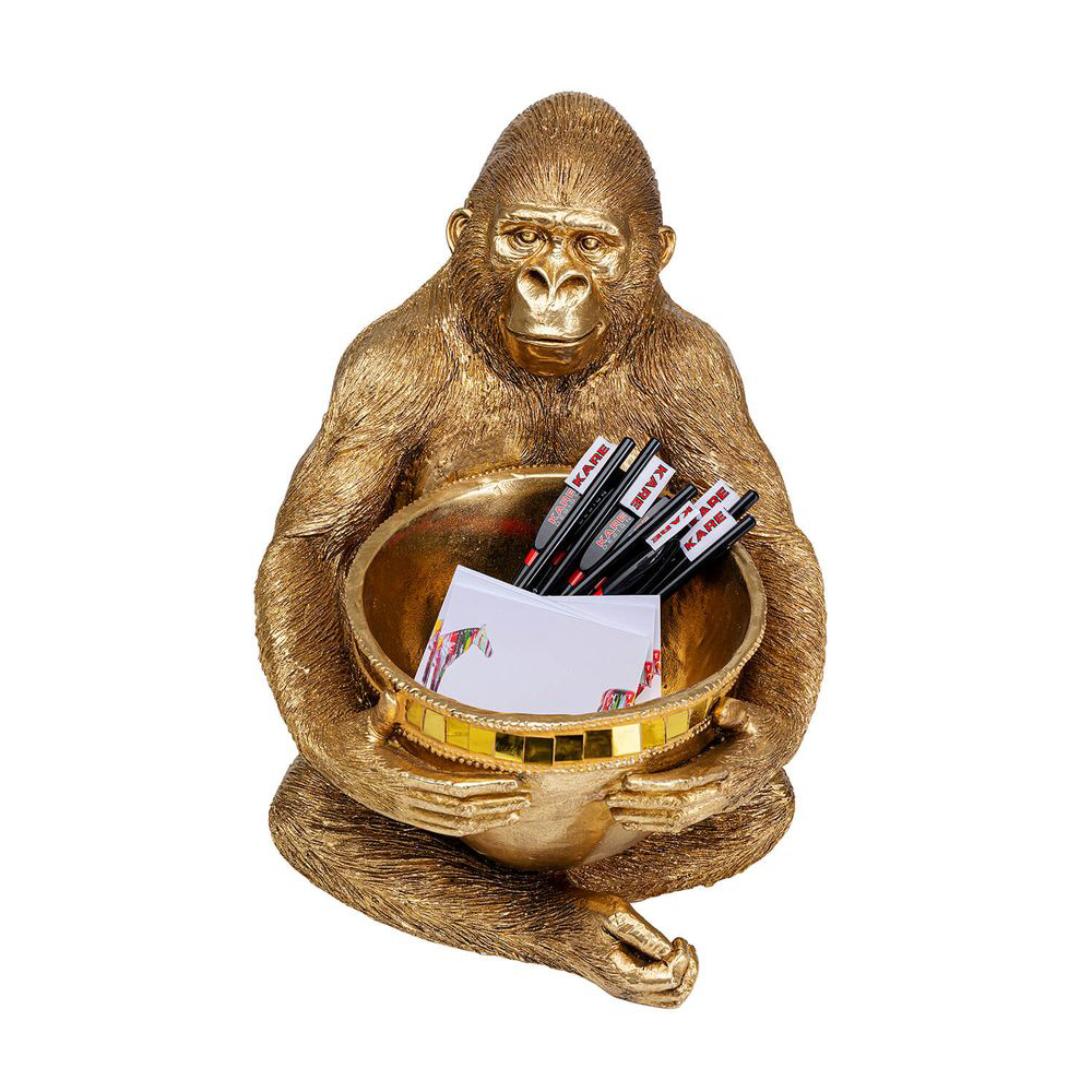 53361 Deko Figur Gorilla Holding Bowl Gold 41cm