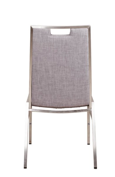 Bankettstuhl Arano mit Metallgestell und grauer Polsterung, stapelbar