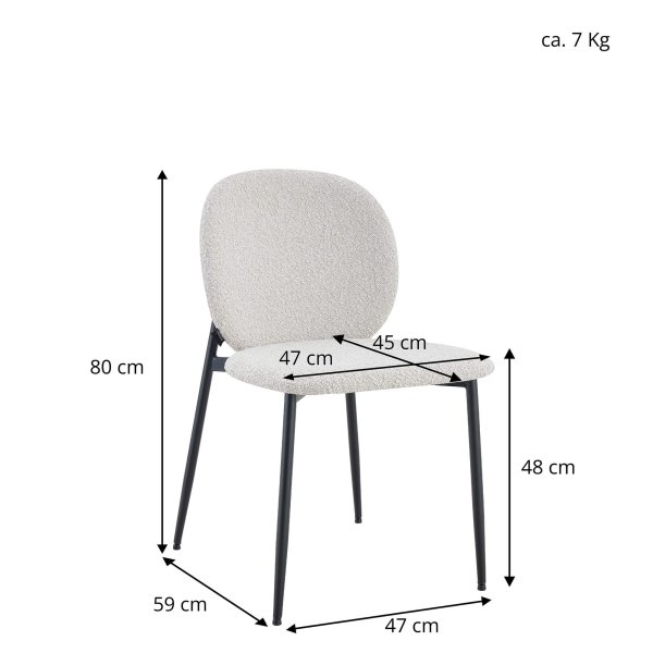 Polsterstuhl für die Gastronomie Nojo-Santa-Cruz 801 mit Maßangaben zu Sitzhöhe, Breite und Tiefe