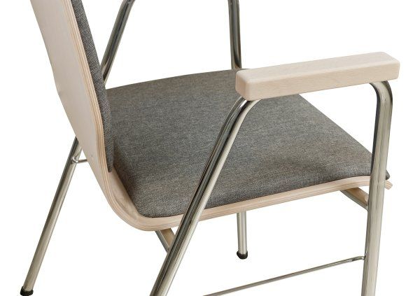 Konferenzstuhl Eruno-220-A50 mit Sitz- und Rückenpolster, Holzlehne, Armlehnen und verchromtem Gestell Beizton: Kastelleiche | Bezug: Lux 5