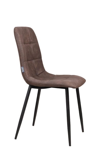 Polsterstuhl Derri Yuma-47 – brauner Stuhl mit Kassettensteppung und schwarzem Metallgestell für Gastronomie Seitenansicht