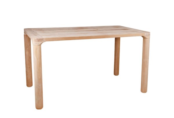 Massiver Outdoor-Tisch Zubella 140 aus Holz, rechteckige Form mit runden Tischbeinen