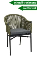 Ramila-TRR Green Terrassenstuhl mit beigem Aluminiumgestell und Textilen-Rücken, stapelbar und wetterfest für Gastronomie Ramila-TRR Green Terrassenstuhl mit beigem Aluminiumgestell und Textilen-Rücken, stapelbar und wetterfest für Gastronomie