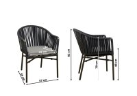 Vorschau: Terrassenstuhl Ramila-48 Dark Grey mit beigem Aluminiumgestell und Textilen-Rücken, stapelbar und wetterfest für Gastronomie Mit Bemaßung Vorschau: Terrassenstuhl Ramila-48 Dark Grey mit beigem Aluminiumgestell und Textilen-Rücken, stapelbar und wetterfest für Gastronomie Mit Bemaßung