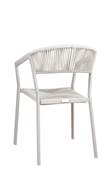 Sponto-X Greige Stuhl von hinten mit ergonomischer Rückenlehne und wetterfestem Geflecht