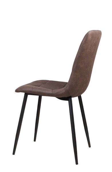 Polsterstuhl Derri Yuma-47 – brauner Stuhl mit Kassettensteppung und schwarzem Metallgestell für Gastronomie Seitenansicht
