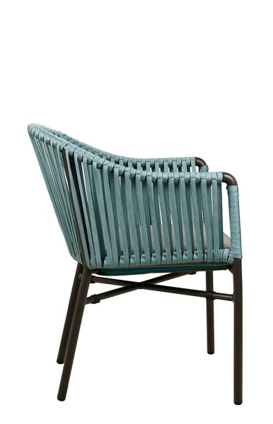 Ramila-48 Tiffany Terrassenstuhl mit beigem Aluminiumgestell und Textilen-Rücken, stapelbar und wetterfest für Gastronomie Seitenansicht