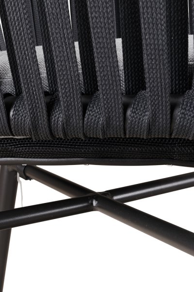 Outdoor-Barhocker Ramila-Bar Dark Grey mit Aluminiumgestell und grauem Sitzkissen Detailansicht Kunststoff-Geflecht