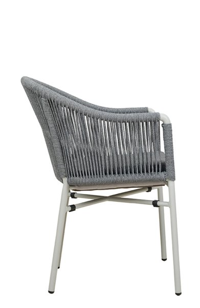 Ramila-RR Light Grey Terrassenstuhl mit beigem Aluminiumgestell und Textilen-Rücken, stapelbar und wetterfest für Gastronomie Seitenansicht