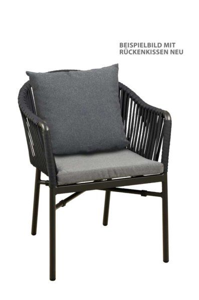 Ramila Macchiato Terrassenstuhl mit beigem Aluminiumgestell und Textilen-Rücken, stapelbar und wetterfest für Gastronomie mit Rückenkissen