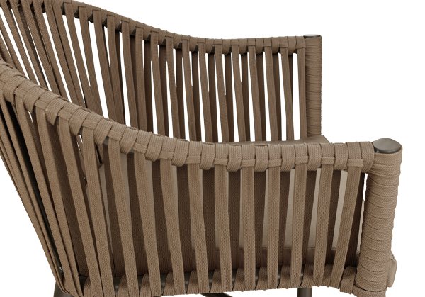 Outdoor-Barhocker Ramila-Bar Taupe mit Aluminiumgestell und grauem Sitzkissen Detailansicht Geflecht