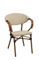 Stapelbarer Terrassenstuhl Ganua Cream mit Textilen-Gewebe und Aluminiumgestell in Bambusoptik Stapelbarer Terrassenstuhl Ganua Cream mit Textilen-Gewebe und Aluminiumgestell in Bambusoptik