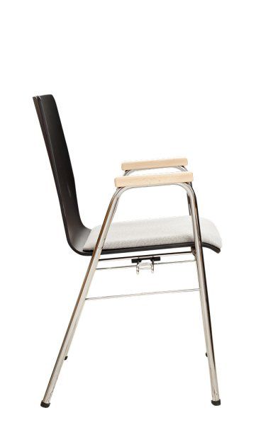 Konferenzstuhl Eruno-210-A50 mit Polstersitz, Holzlehne, Armlehnen und verchromtem Gestell Seitenansicht