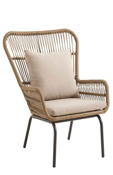 Loungesessel Calamo-Arm mit Rattan-Optik und Kissen für den Außenbereich