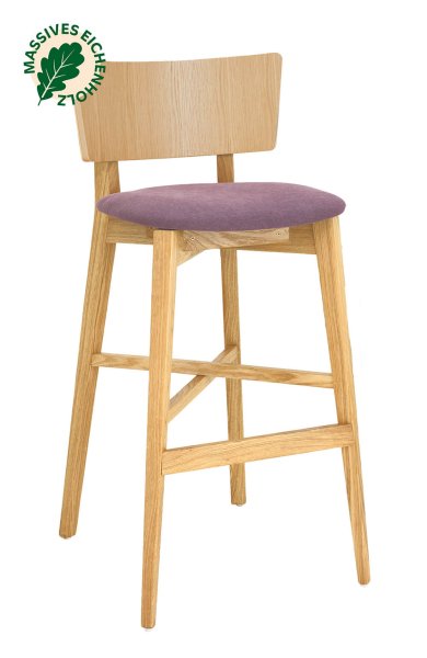 Massiver Barhocker Dimoni-Bar-P mit gepolsterter Sitzfläche und Eichenholzgestell