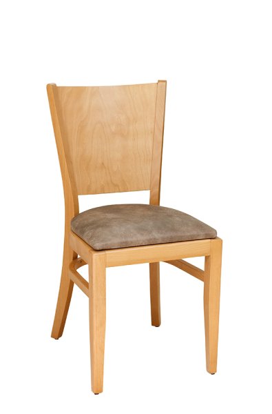 Gepolsterter Holzstuhl Saravo-P mit ergonomischer Rückenlehne aus Buche dunkel – Ansicht vorne, geeignet für Gastronomie