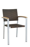 Terrassenstuhl Verbania Burned mit braunem Rattan-Geflecht, weißem Gestell und Armlehnen in Holzoptik Terrassenstuhl Verbania Burned mit braunem Rattan-Geflecht, weißem Gestell und Armlehnen in Holzoptik