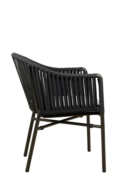 Terrassenstuhl Ramila-48 Dark Grey mit beigem Aluminiumgestell und Textilen-Rücken, stapelbar und wetterfest für Gastronomie Seitenansicht