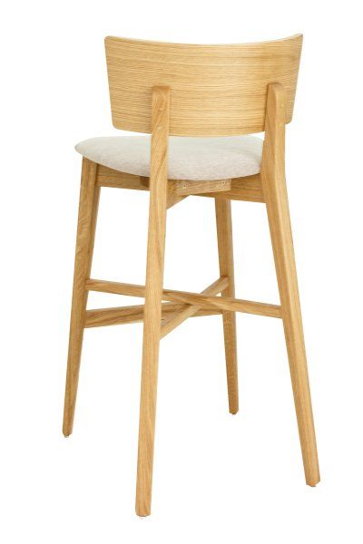 Massiver Barhocker Dimoni-Bar-P mit gepolsterter Sitzfläche und Eichenholzgestell